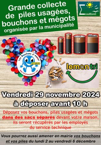 Grande collecte à domicile de bouchons, de piles usagées et de mégots