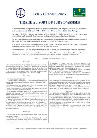 Tirage au sort du jury d'assises 2027