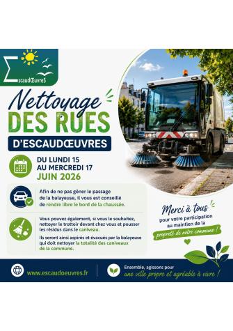 Nettoyage des rues de la commune par une balayeuse professionnelle