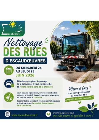 Nettoyage des rues de la commune par une balayeuse professionnelle