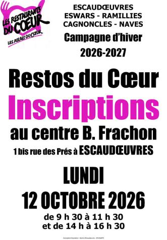 Inscriptions pour la 42e campagne d'hiver des Restos du Cœur