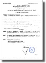 Arrêté municipal portant autorisation d'occupation du domaine public chemin Particulier le 29 juillet 2024